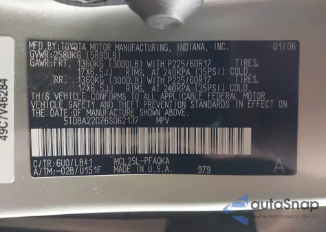 2006 Toyota Sienna Xle from USA, damaged, VIN 5TDBA22C76S062137